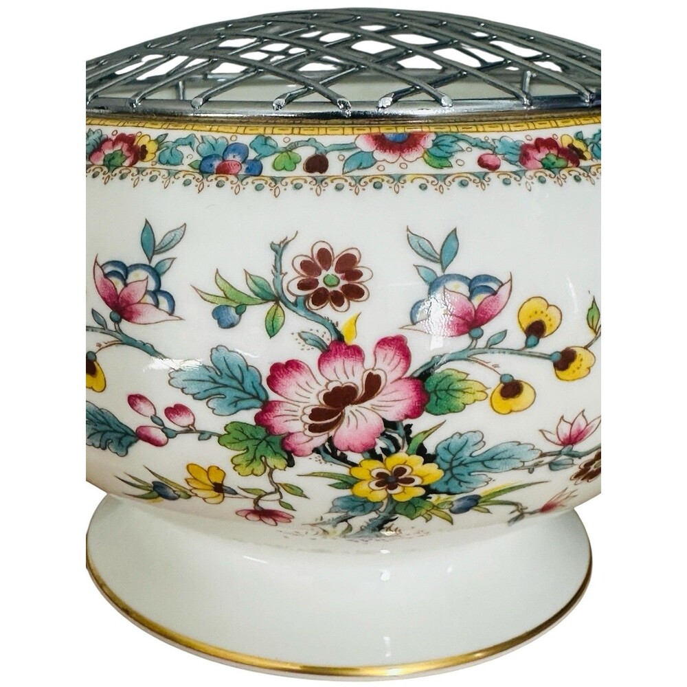 Coalport China Ming Rose Rose Bowl Wire Frog For Flowers 6"W x 4"H Vintage Rare - Picture 4 of 12
